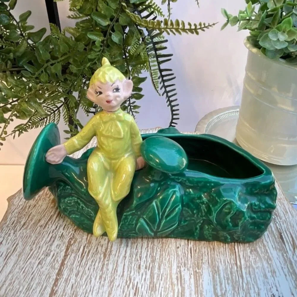 Gilner Pixie Elf Vintage Ceramic Planter Very Rare mushrooms